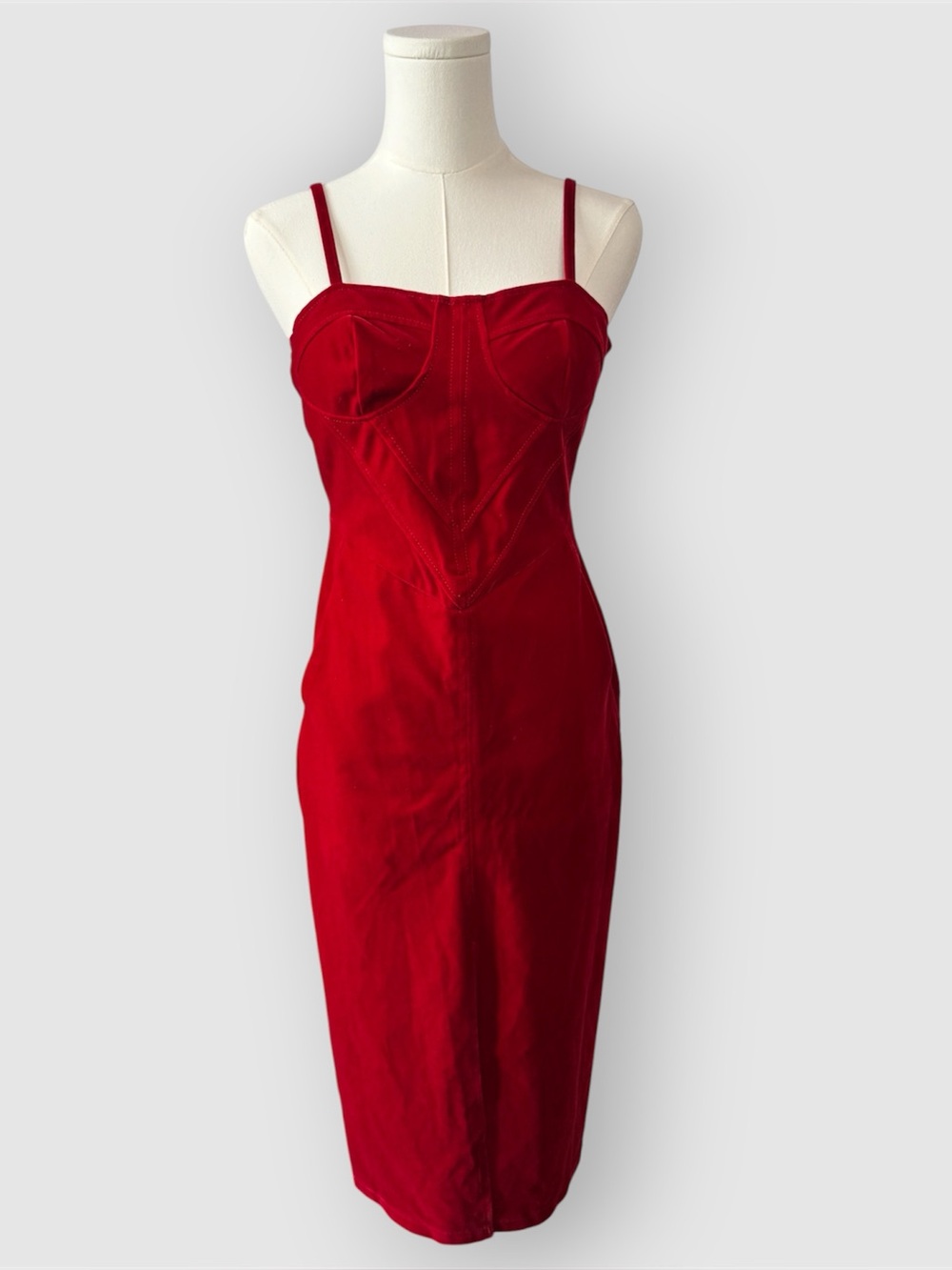 Red Velvet Corset Bustier Bodycon Midi Dress